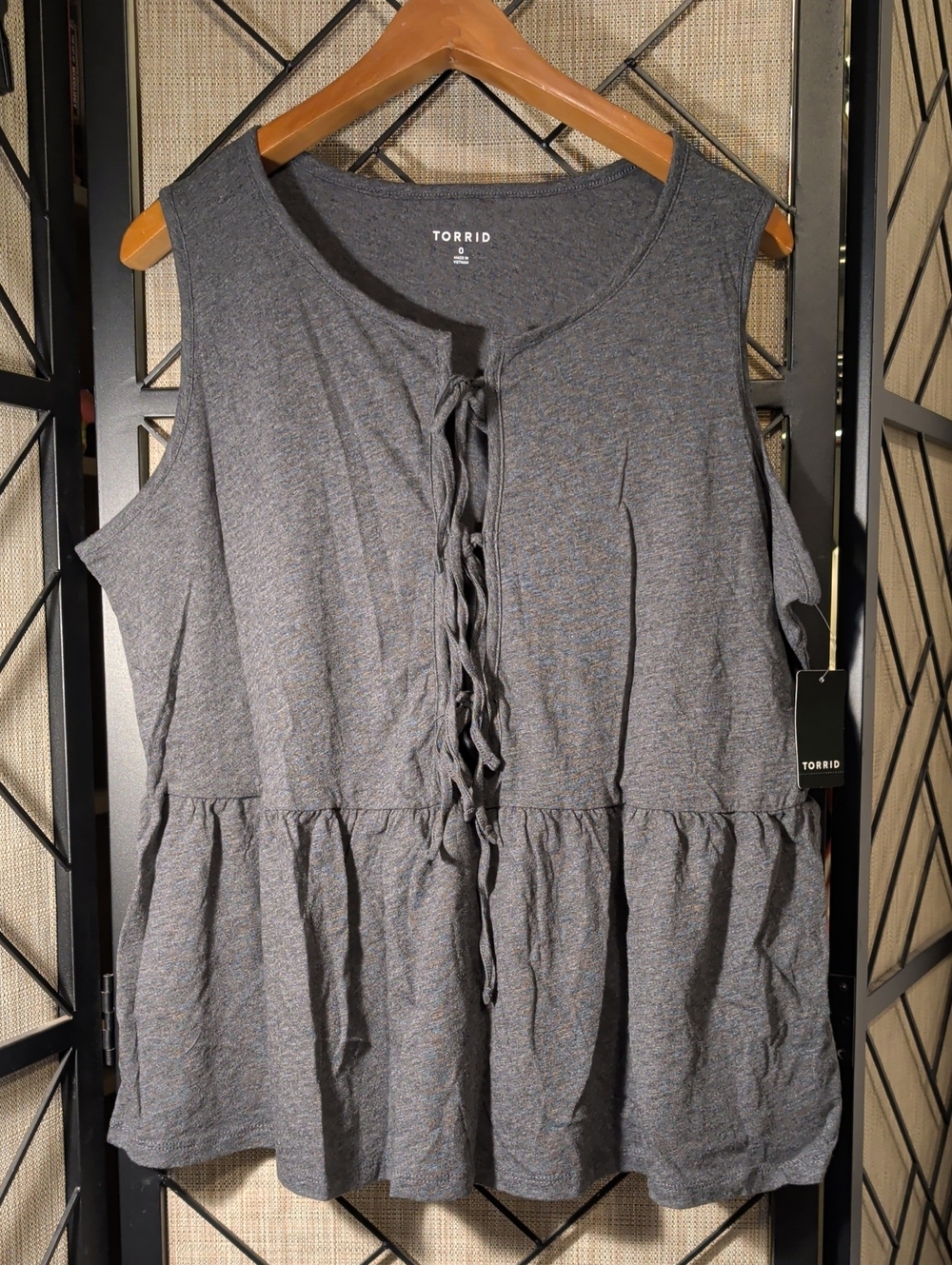 torrid Charcoal Lace-Up Peplum Tank Top